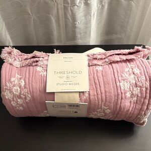 Studio McGee Pink and White Floral Throw Blanket